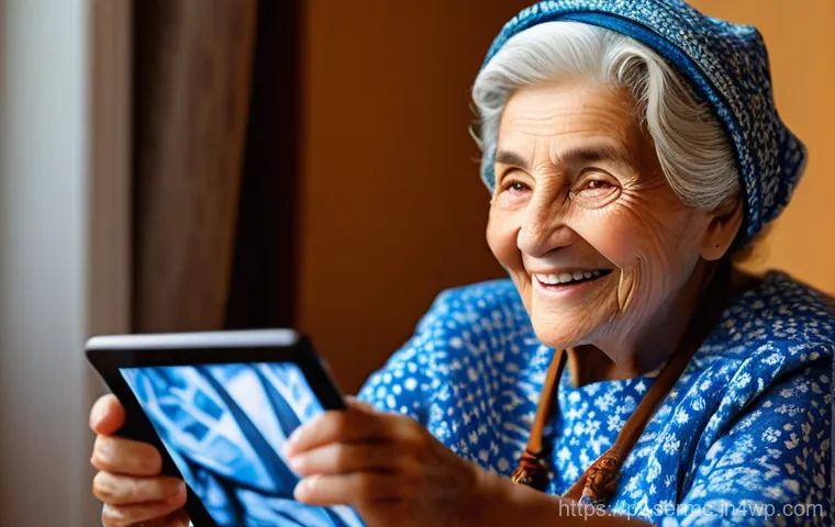 시니어를 위한 디지털 플랫폼 - **Prompt:** A heartwarming scene featuring an elderly Portuguese grandmother, with a gentle smile an...