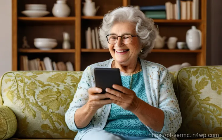 시니어를 위한 앱 사용 교육 - **Prompt:** A heartwarming scene featuring a contented Portuguese senior woman, in her late 70s, wit...