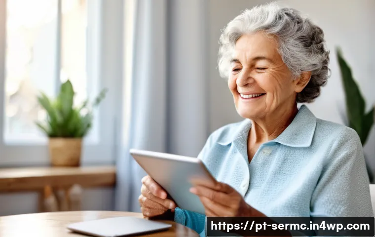 시니어를 위한 온라인 콘텐츠 제작 방법 - **Image Prompt 1: Effortless Digital Connection for Seniors**
    "A candid, warm portrait of an eld...