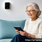 시니어를 위한 보안 솔루션 추천 - **Prompt:** A serene elderly woman, approximately 75 years old, with kind eyes and a gentle smile, i...