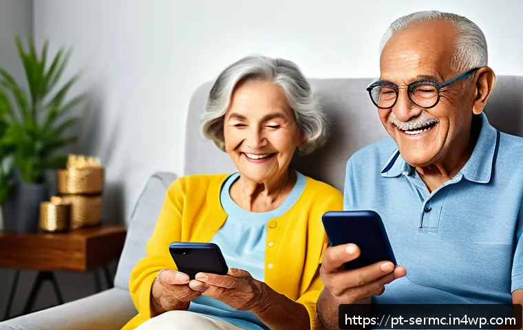 시니어 통신 서비스 비교 - A warm and inviting scene showing a cheerful elderly Brazilian man and woman sitting comfortably at ...